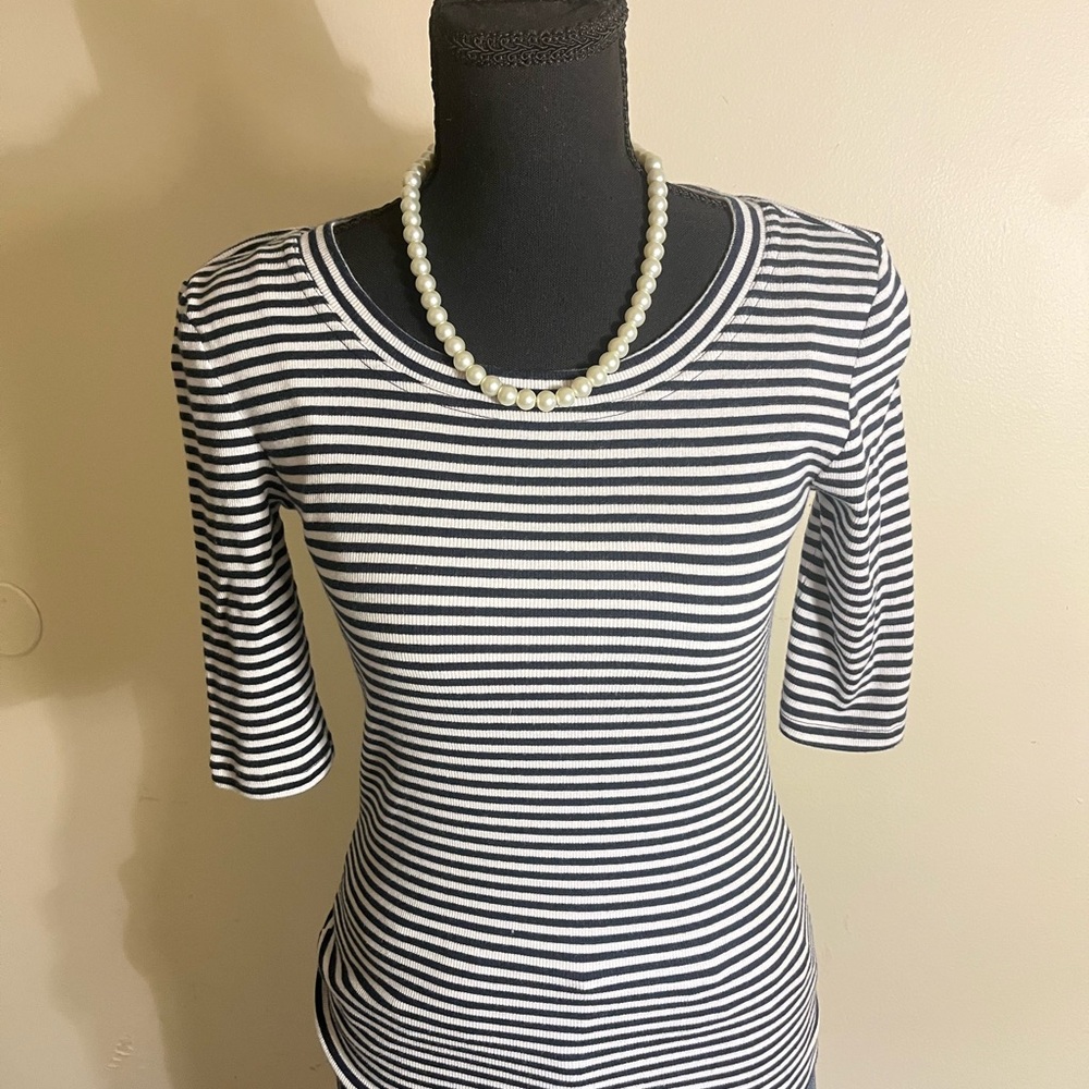 Banana Republic Navy and White Striped Women's T Shirt